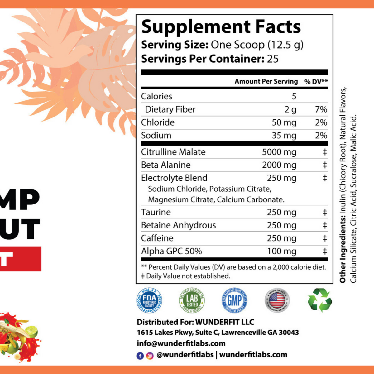 WunderPump Pre-Workout, Powder, 25 Servings