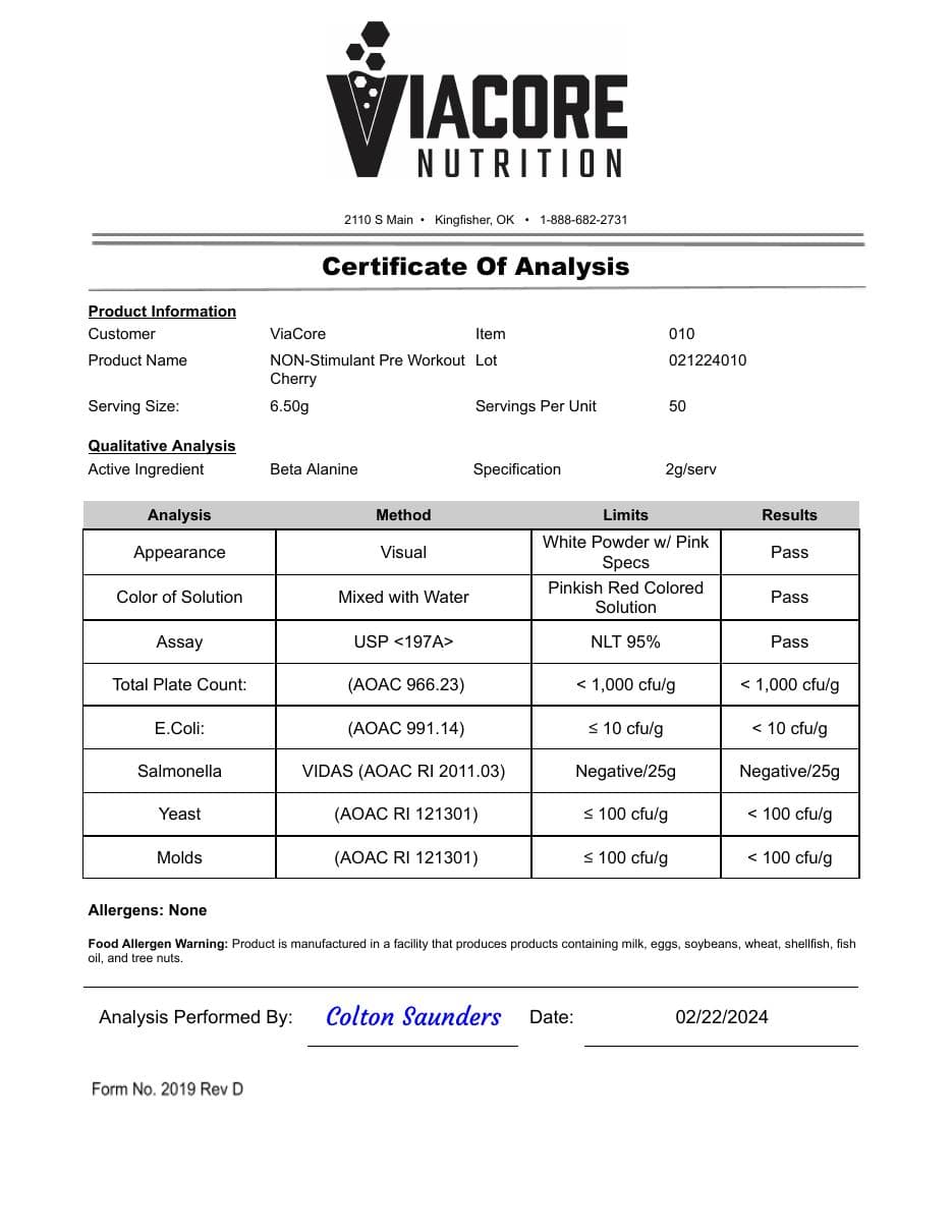 Page 1 preview of ROC010 certificate of analysis