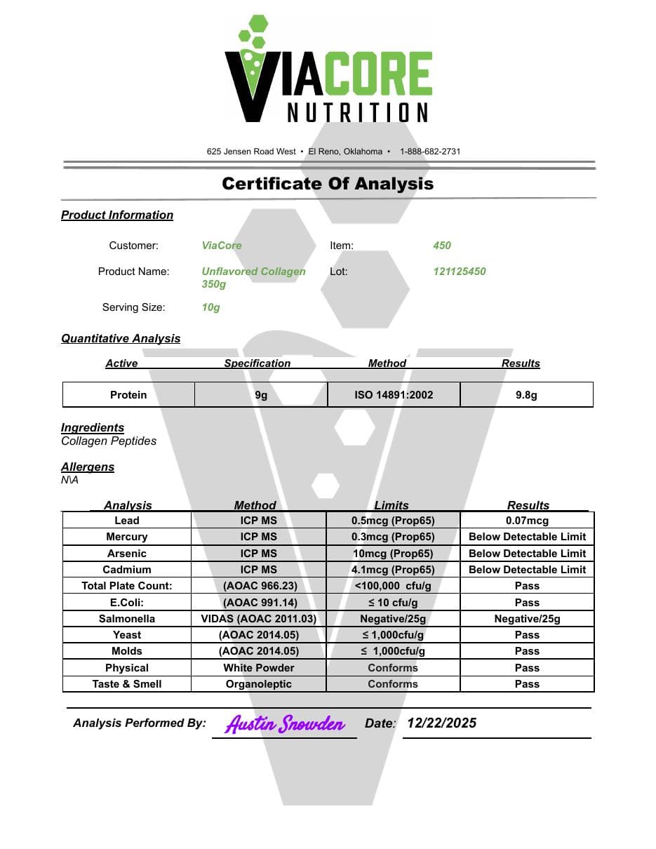 Page 1 preview of ROC450 certificate of analysis