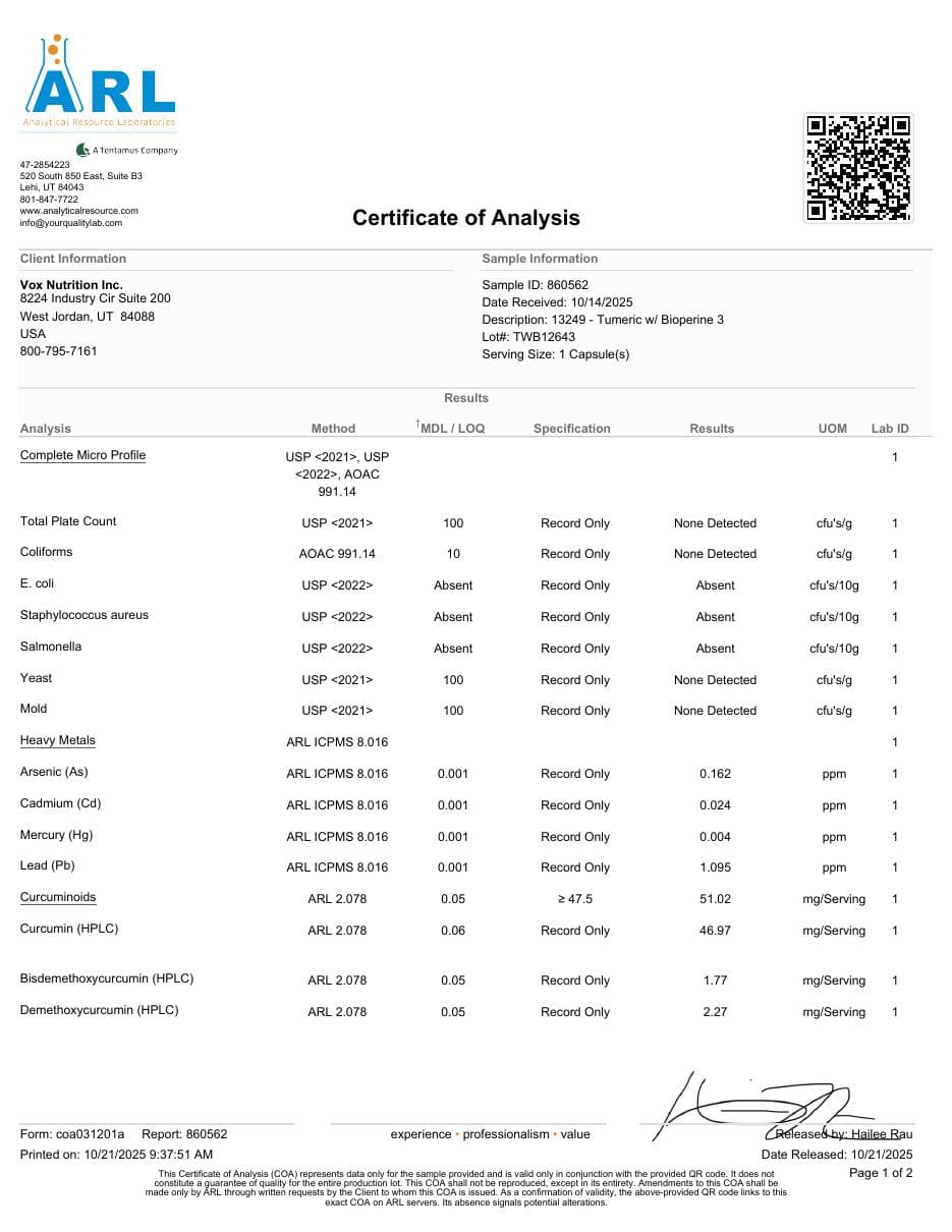 Page 1 preview of ROC818 certificate of analysis